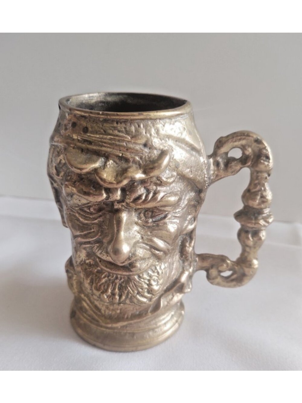Vintage Heavy solid brass Figural Mug , 4.5 height 1960's